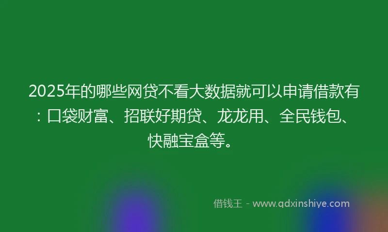 2025年的哪些网贷不看大数据就可以申请借款有：口袋财富、招联好期贷、龙龙用、全民钱包、快融宝盒等。