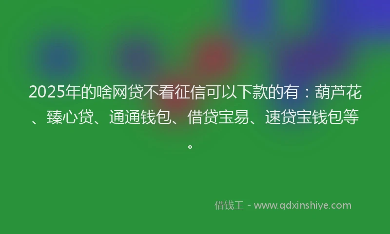 2025年的啥网贷不看征信可以下款的有：葫芦花、臻心贷、通通钱包、借贷宝易、速贷宝钱包等。