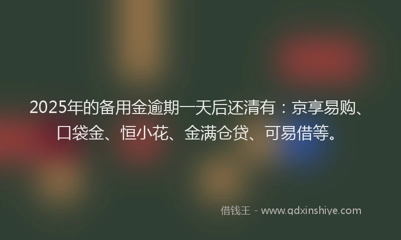 2025年的备用金逾期一天后还清有：京享易购、口袋金、恒小花、金满仓贷、可易借等。