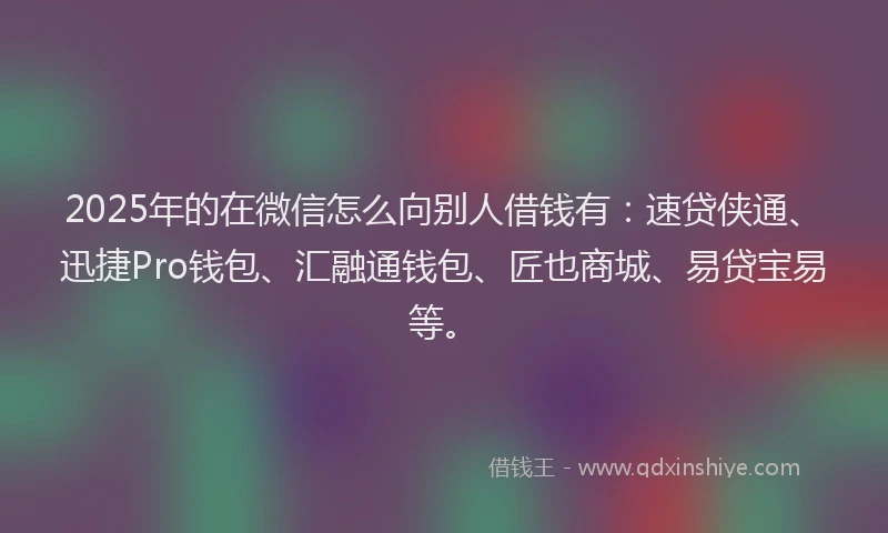 2025年的在微信怎么向别人借钱有：速贷侠通、迅捷Pro钱包、汇融通钱包、匠也商城、易贷宝易等。