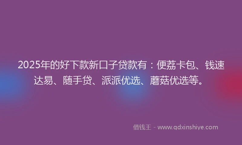 2025年的好下款新口子贷款有：便荔卡包、钱速达易、随手贷、派派优选、蘑菇优选等。