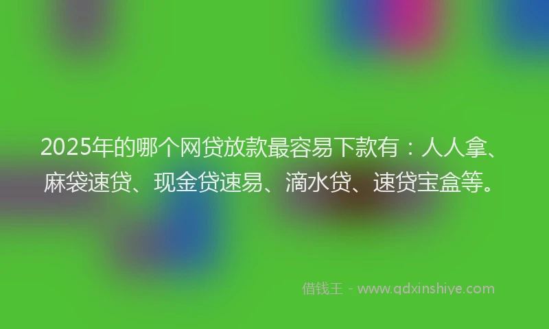 2025年的哪个网贷放款最容易下款有：人人拿、麻袋速贷、现金贷速易、滴水贷、速贷宝盒等。