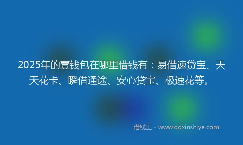 2025年的壹钱包在哪里借钱有：易借速贷宝、天天花卡、瞬借通途、安心贷宝、极速花等。