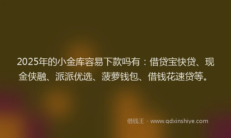 2025年的小金库容易下款吗有：借贷宝快贷、现金侠融、派派优选、菠萝钱包、借钱花速贷等。