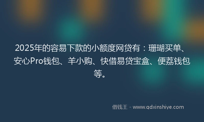 2025年的容易下款的小额度网贷有：珊瑚买单、安心Pro钱包、羊小购、快借易贷宝盒、便荔钱包等。