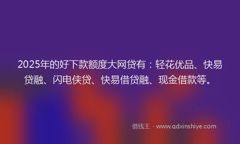 2025年的好下款额度大网贷有：轻花优品、快易贷融、闪电侠贷、快易借贷融、现金借款等。