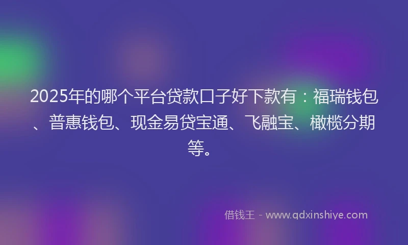 2025年的哪个平台贷款口子好下款有：福瑞钱包、普惠钱包、现金易贷宝通、飞融宝、橄榄分期等。