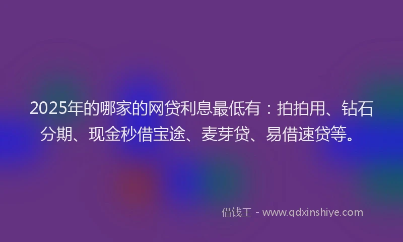2025年的哪家的网贷利息最低有：拍拍用、钻石分期、现金秒借宝途、麦芽贷、易借速贷等。