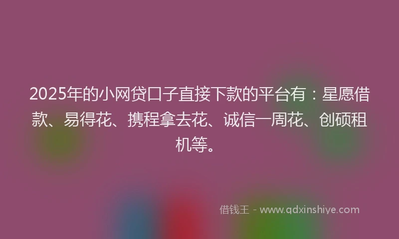2025年的小网贷口子直接下款的平台有:星愿借款、易得花、携程拿去花、诚信一周花、创硕租机等。