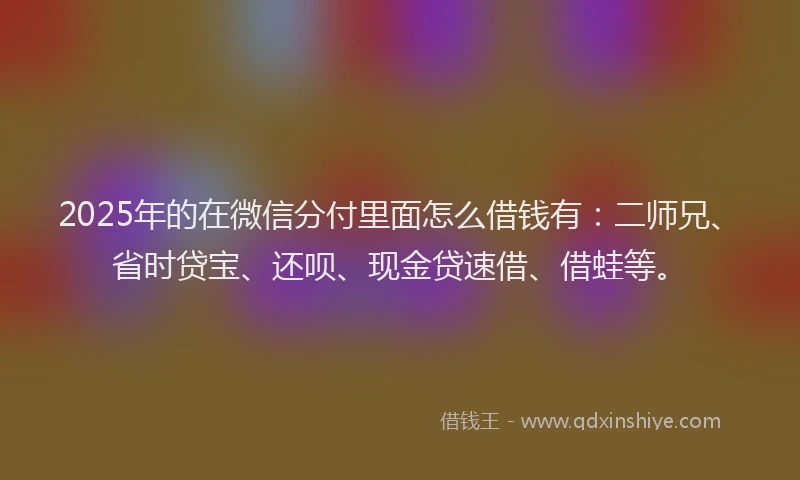 2025年的在微信分付里面怎么借钱有：二师兄、省时贷宝、还呗、现金贷速借、借蛙等。