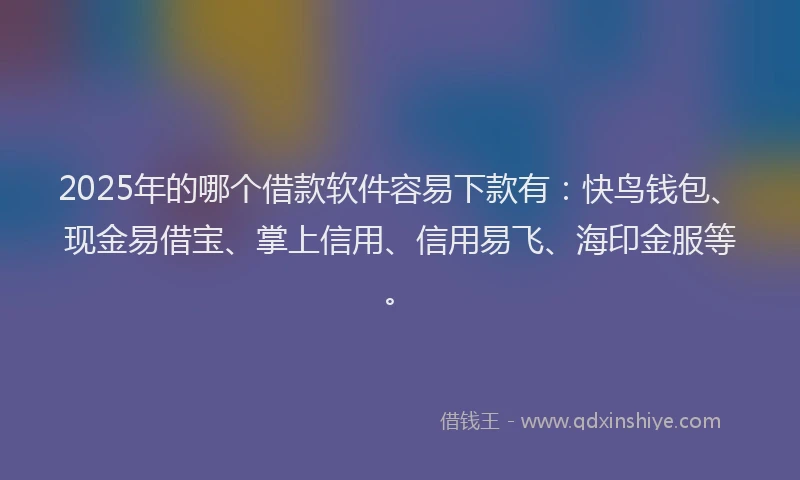 2025年的哪个借款软件容易下款有：快鸟钱包、现金易借宝、掌上信用、信用易飞、海印金服等。