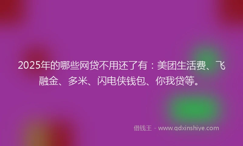 2025年的哪些网贷不用还了有：美团生活费、飞融金、多米、闪电侠钱包、你我贷等。