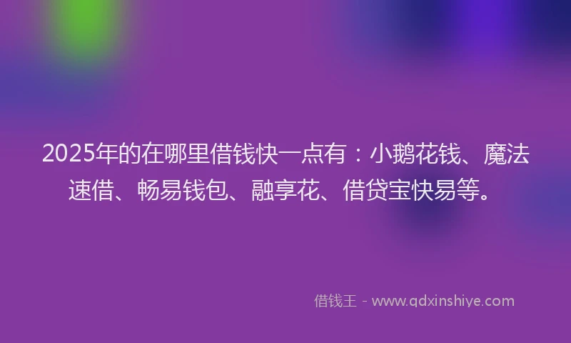 2025年的在哪里借钱快一点有：小鹅花钱、魔法速借、畅易钱包、融享花、借贷宝快易等。