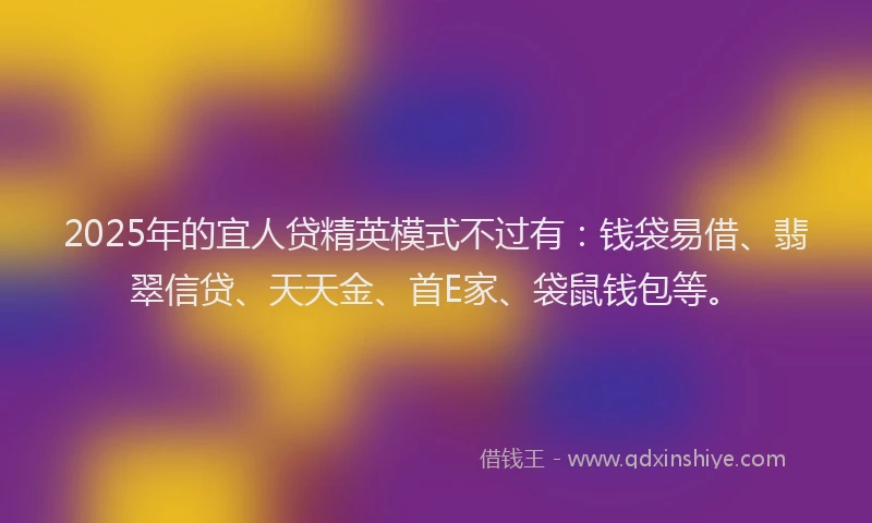 2025年的宜人贷精英模式不过有：钱袋易借、翡翠信贷、天天金、首E家、袋鼠钱包等。