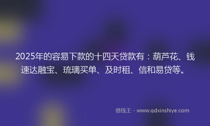 2025年的容易下款的十四天贷款有：葫芦花、钱速达融宝、琉璃买单、及时租、信和易贷等。