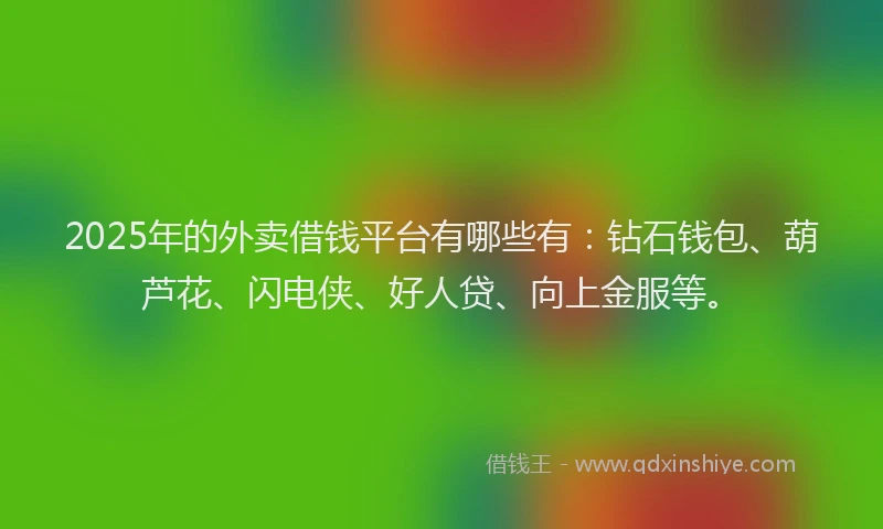 2025年的外卖借钱平台有哪些有：钻石钱包、葫芦花、闪电侠、好人贷、向上金服等。