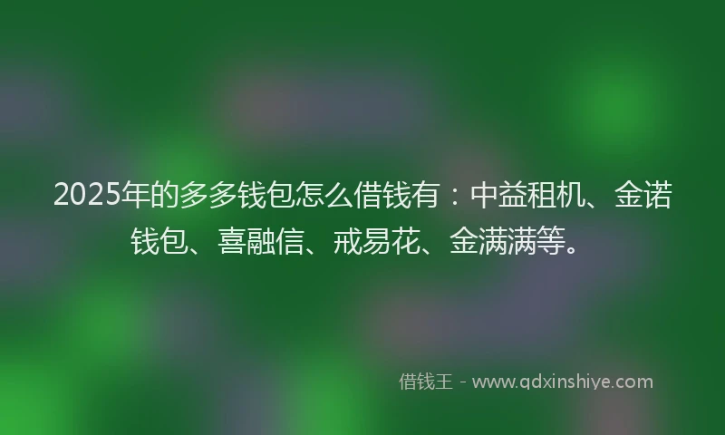 2025年的多多钱包怎么借钱有：中益租机、金诺钱包、喜融信、戒易花、金满满等。