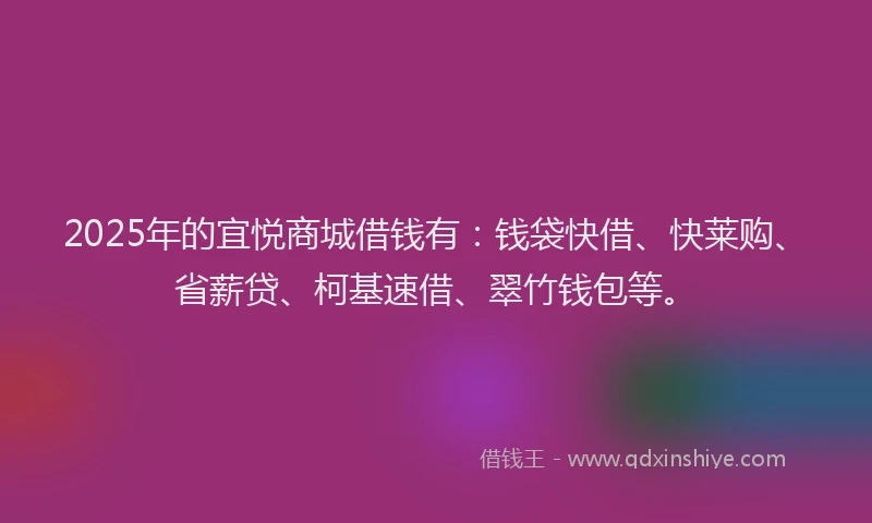 2025年的宜悦商城借钱有：钱袋快借、快莱购、省薪贷、柯基速借、翠竹钱包等。