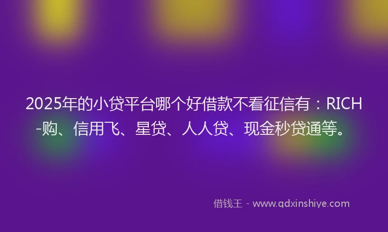 2025年的小贷平台哪个好借款不看征信有：RICH-购、信用飞、星贷、人人贷、现金秒贷通等。