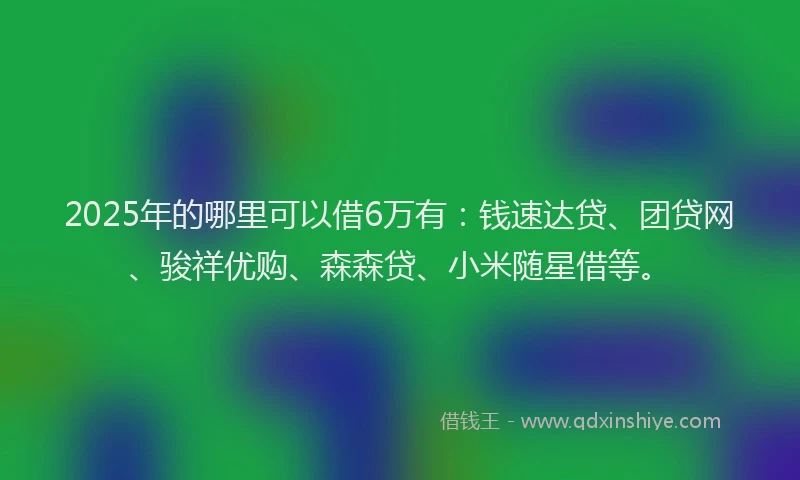 2025年的哪里可以借6万有：钱速达贷、团贷网、骏祥优购、森森贷、小米随星借等。