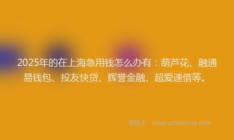 2025年的在上海急用钱怎么办有：葫芦花、融通易钱包、投友快贷、辉誉金融、超爱速借等。