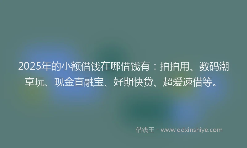 2025年的小额借钱在哪借钱有：拍拍用、数码潮享玩、现金直融宝、好期快贷、超爱速借等。