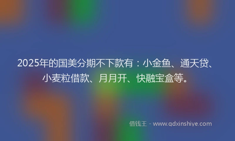 2025年的国美分期不下款有：小金鱼、通天贷、小麦粒借款、月月开、快融宝盒等。