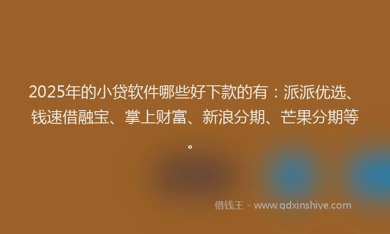 2025年的小贷软件哪些好下款的有：派派优选、钱速借融宝、掌上财富、新浪分期、芒果分期等。