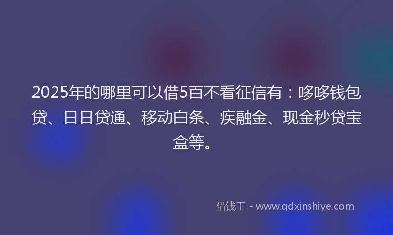 2025年的哪里可以借5百不看征信有：哆哆钱包贷、日日贷通、移动白条、疾融金、现金秒贷宝盒等。