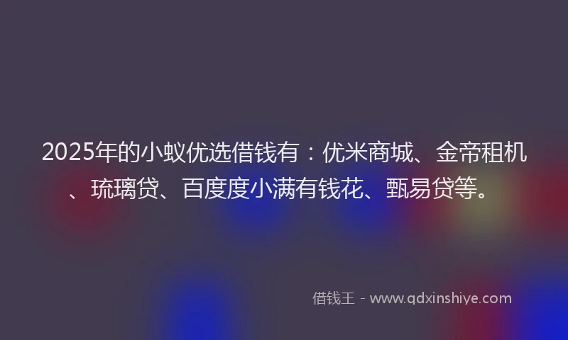 2025年的小蚁优选借钱有：优米商城、金帝租机、琉璃贷、百度度小满有钱花、甄易贷等。