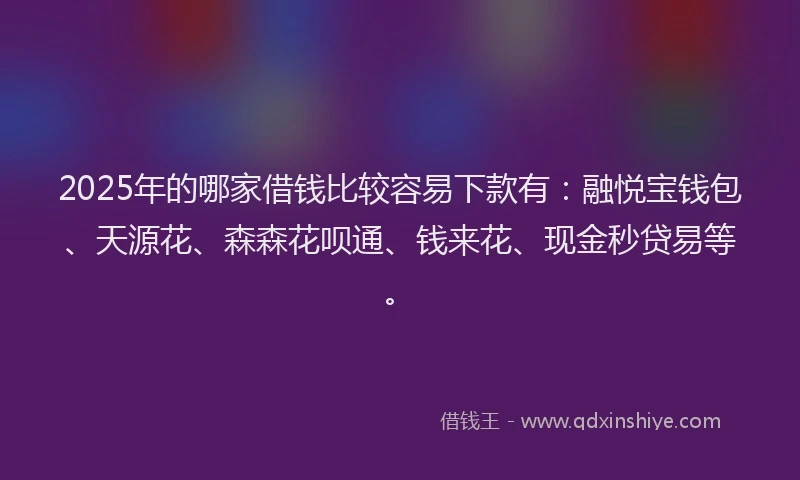 2025年的哪家借钱比较容易下款有：融悦宝钱包、天源花、森森花呗通、钱来花、现金秒贷易等。