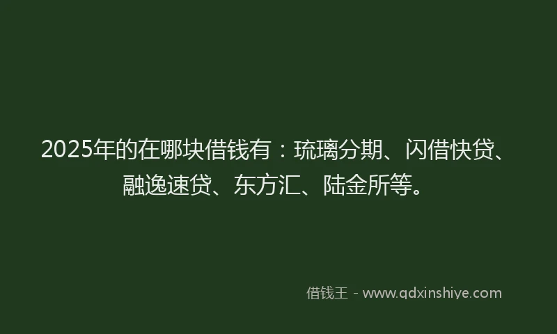 2025年的在哪块借钱有：琉璃分期、闪借快贷、融逸速贷、东方汇、陆金所等。