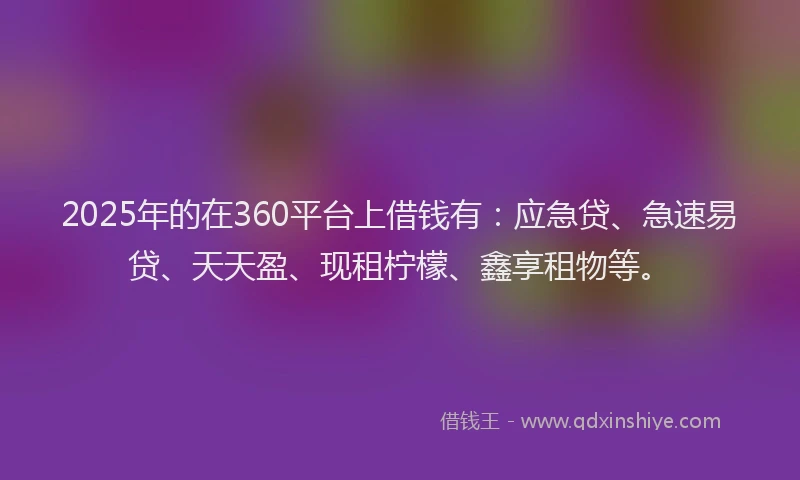 2025年的在360平台上借钱有：应急贷、急速易贷、天天盈、现租柠檬、鑫享租物等。