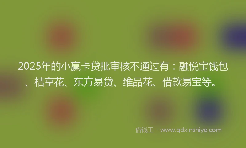2025年的小赢卡贷批审核不通过有：融悦宝钱包、桔享花、东方易贷、维品花、借款易宝等。