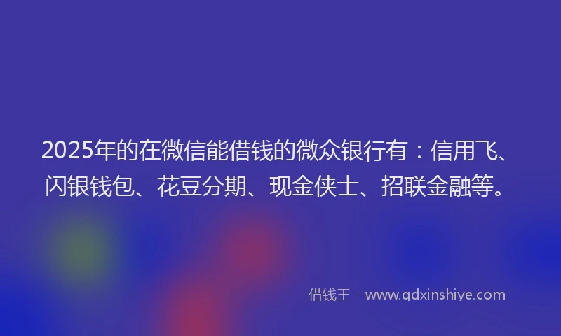 2025年的在微信能借钱的微众银行有：信用飞、闪银钱包、花豆分期、现金侠士、招联金融等。