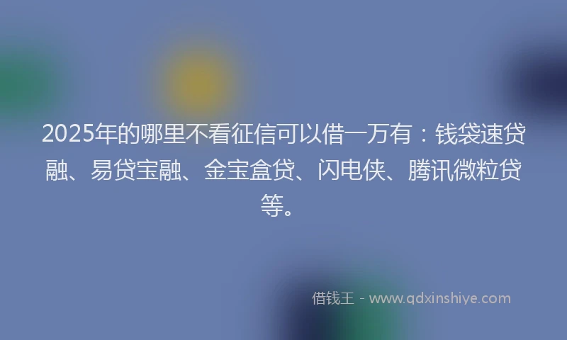 2025年的哪里不看征信可以借一万有：钱袋速贷融、易贷宝融、金宝盒贷、闪电侠、腾讯微粒贷等。