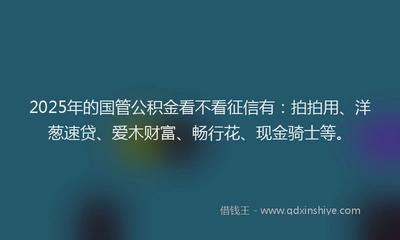 2025年的国管公积金看不看征信有：拍拍用、洋葱速贷、爱木财富、畅行花、现金骑士等。