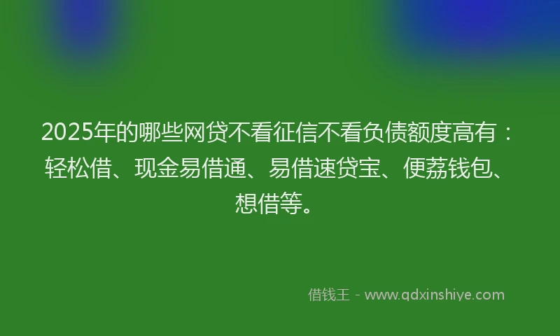 2025年的哪些网贷不看征信不看负债额度高有：轻松借、现金易借通、易借速贷宝、便荔钱包、想借等。