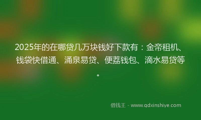 2025年的在哪贷几万块钱好下款有：金帝租机、钱袋快借通、涌泉易贷、便荔钱包、滴水易贷等。