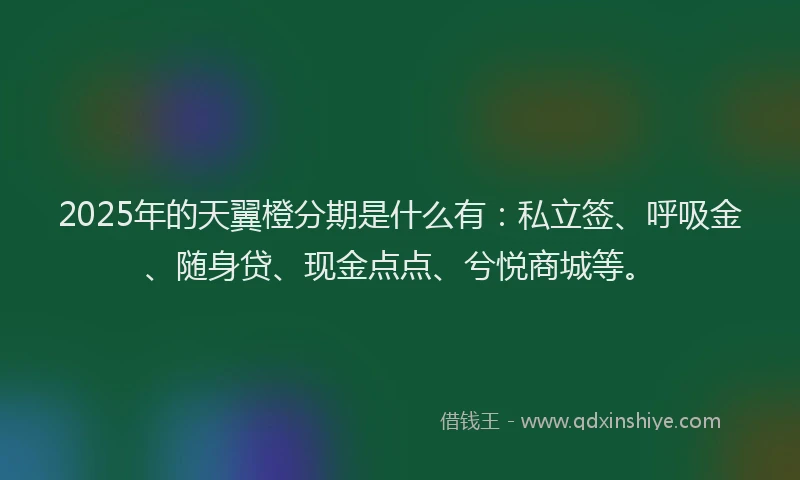 2025年的天翼橙分期是什么有：私立签、呼吸金、随身贷、现金点点、兮悦商城等。