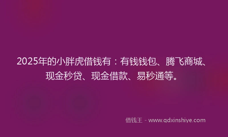 2025年的小胖虎借钱有：有钱钱包、腾飞商城、现金秒贷、现金借款、易秒通等。