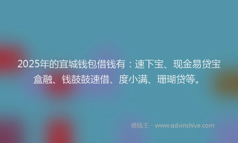2025年的宜城钱包借钱有：速下宝、现金易贷宝盒融、钱鼓鼓速借、度小满、珊瑚贷等。