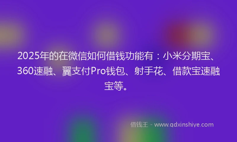 2025年的在微信如何借钱功能有：小米分期宝、360速融、翼支付Pro钱包、射手花、借款宝速融宝等。