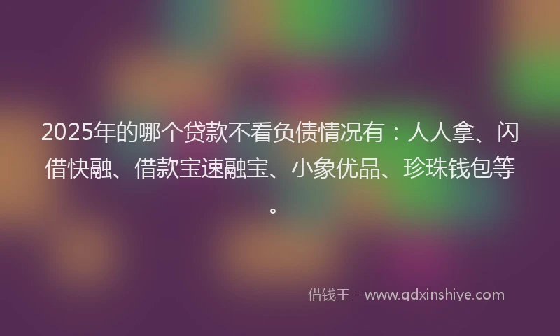 2025年的哪个贷款不看负债情况有：人人拿、闪借快融、借款宝速融宝、小象优品、珍珠钱包等。