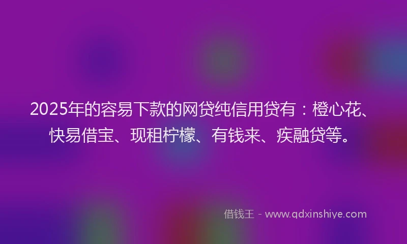 2025年的容易下款的网贷纯信用贷有：橙心花、快易借宝、现租柠檬、有钱来、疾融贷等。
