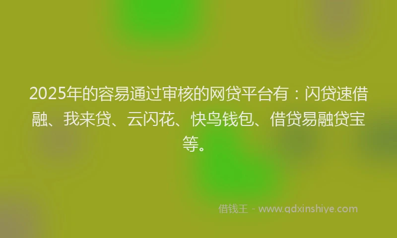 2025年的容易通过审核的网贷平台有：闪贷速借融、我来贷、云闪花、快鸟钱包、借贷易融贷宝等。