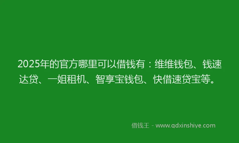 2025年的官方哪里可以借钱有：维维钱包、钱速达贷、一姐租机、智享宝钱包、快借速贷宝等。