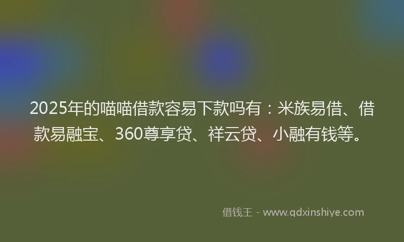 2025年的喵喵借款容易下款吗有：米族易借、借款易融宝、360尊享贷、祥云贷、小融有钱等。