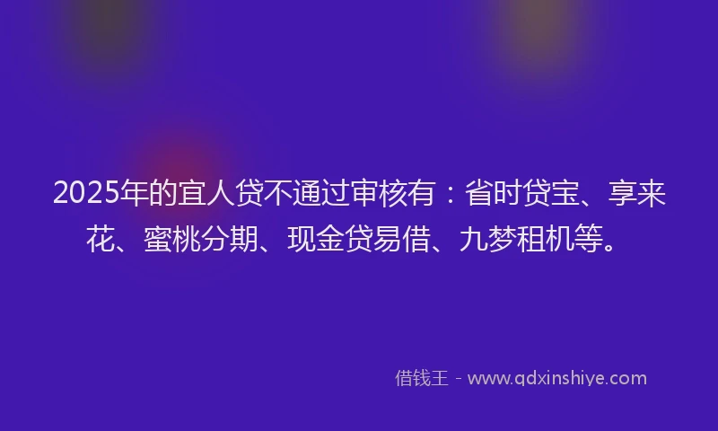 2025年的宜人贷不通过审核有:省时贷宝、享来花、蜜桃分期、现金贷易借、九梦租机等。