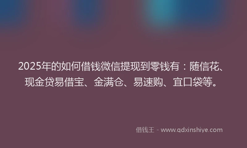 2025年的如何借钱微信提现到零钱有：随信花、现金贷易借宝、金满仓、易速购、宜口袋等。
